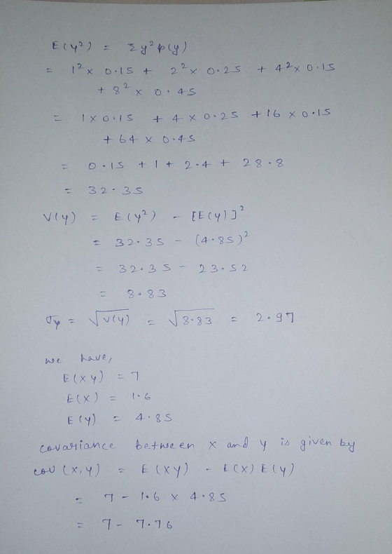 E (42) = 2y ²ply) = 12x 0.15 & 2² x + 8 2 x das 0.25 + 42 x 0.15 = 1o.ls + 4 x 0.25 +16 xo.15 + 64 x 0.43 = o.13 + 1 + 2-4 t