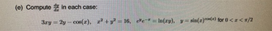 in each case: (e) Compute y = sin(z)cos(r) for 0 < z < π/2