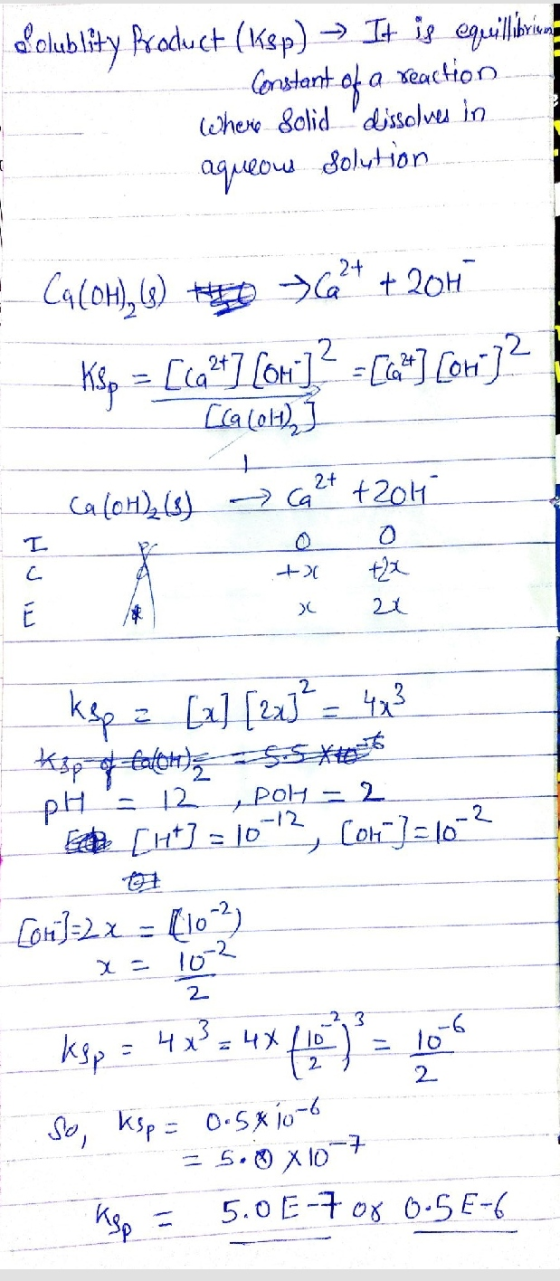 dolublity Product (Ksp) → It is equilibriun Constant of a reaction where solid dissolves in aqueous solution Ca(OH), 6) 6* +