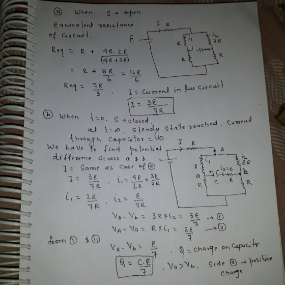 a) when S→ equivalen, γesistan4 1 R L2- 3 R when -o. s closed di Hexence across at b. I Same as Case of @ 3 R Vak , 9-charge