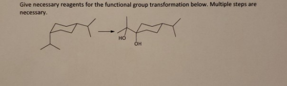 Give necessary reagents for the functional group transformation below. Multiple steps are necessary. FYA