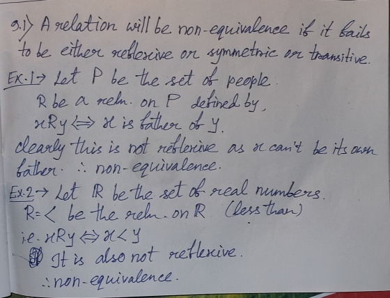 I 9.17 A relation will be non-equivalence if it bails to be either reflexive or symmetric or transitive. Ex. 17 let P be the