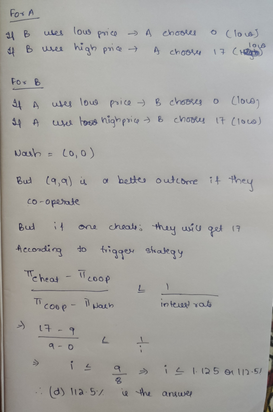 For A If B این ها ) 6 uses low price - chooses of B usee high price o chooses low 17. (Hina) For B 44 A uses low price - B ch