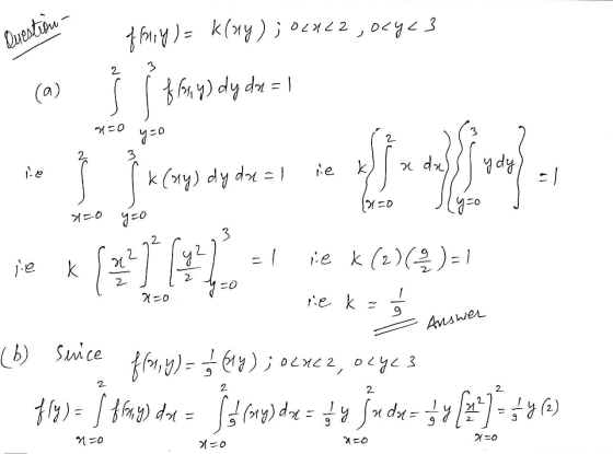 Question klay) ; Ocala ,ocy<3 dy do = 1 x=0 y=0 ساد le dal l ydy/al k) ie a dal y dy k (ny) dy da=1 (2150 x=0 x=0 y=0 o plecm