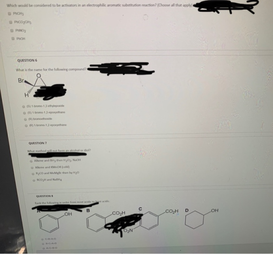 Which would be considered to be activators in an electrophilic aromatic substitution reaction? (Choose all that apply PICH Po