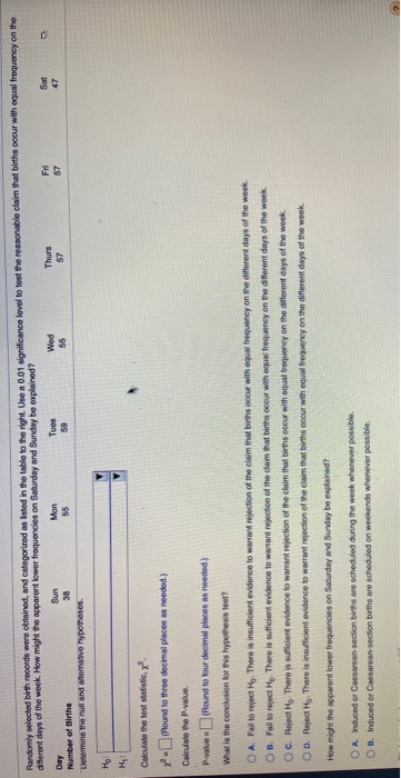 Randomly selected birth records were obtained, and categorized as isted in the table to the right. Use a 0.01 significance le
