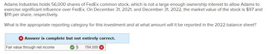 Adams Industries holds 56,000 shares of FedEx common stock, which is not a large enough ownership interest to allow Adams to