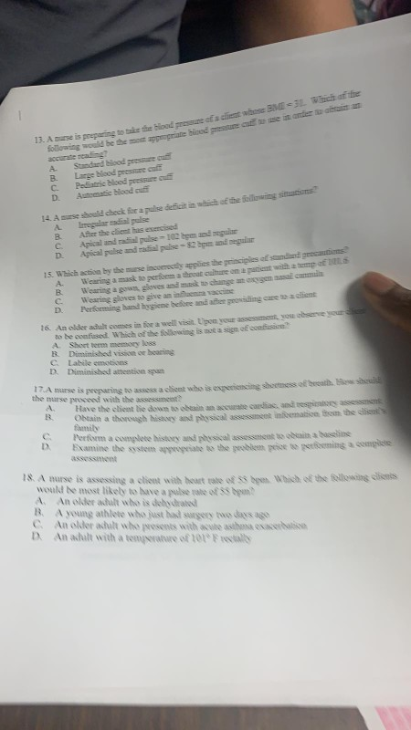 A B. c. D Sedan od Large Dood pressure of Periood p re Aste blood cuff B c D megalardil polise Ather the client hus m ed Apic