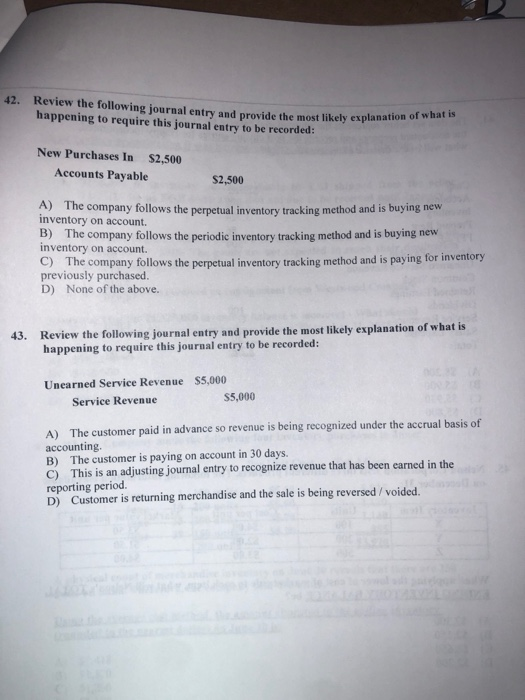 42. Review the following journal entry and provide the most likely e ing journal entry and provide the most likely explanatio