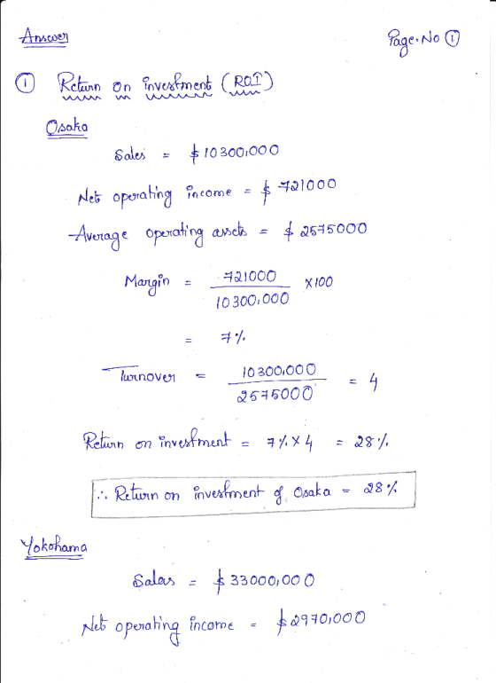 Answer Page: No 0 Relin on Povestment Coro) Osaka Sales - $10300,000 Net operating income = $ 421000 Average operating arsch