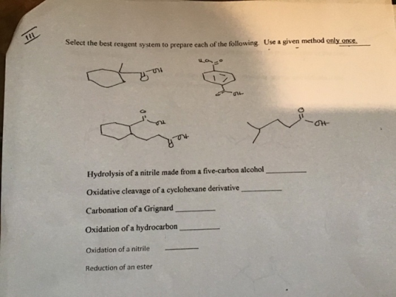 Select the best reagent system to prepare each of the following. Use a given method only once LO 00+ АО Hydrolysis of a nitri
