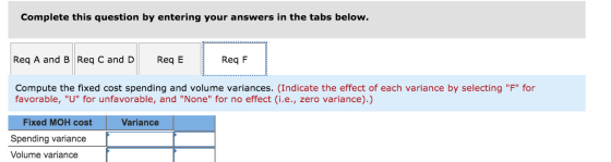 Complete this question by entering your answers in the tabs below. Req A and B Req C and D Req E Req F Compute the fixed cost