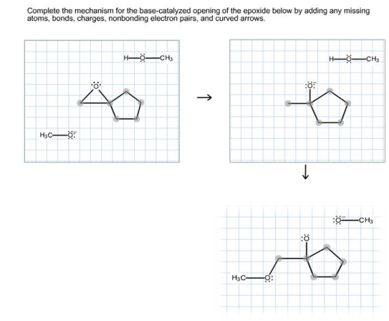 Complete the mechanism for the base-catalyzed open