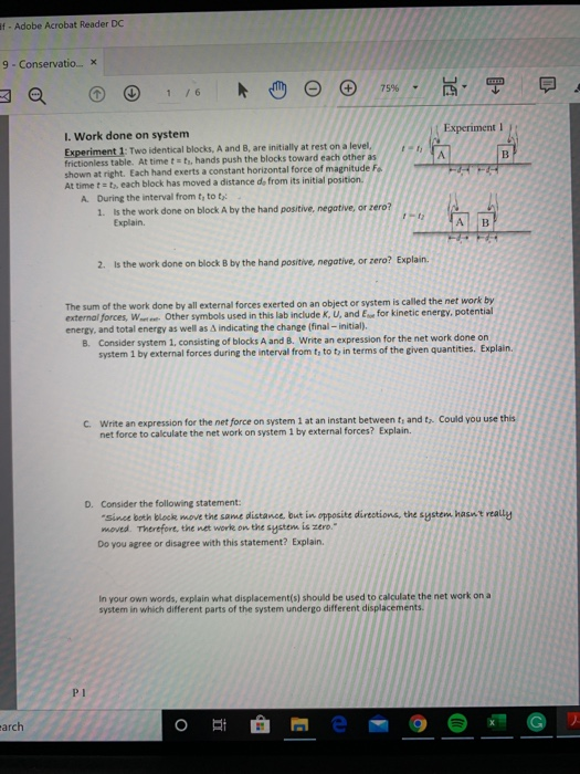 af - Adobe Acrobat Reader DC 9 - Conservatio... * Q 110 o 75% Experimenti - I. Work done on system Experiment 1: Two identica