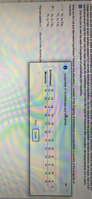 Listed below are the numbers of years that archionops and man y more DUUU UUUTTUI. SUT WUSS are Independent simple random sam