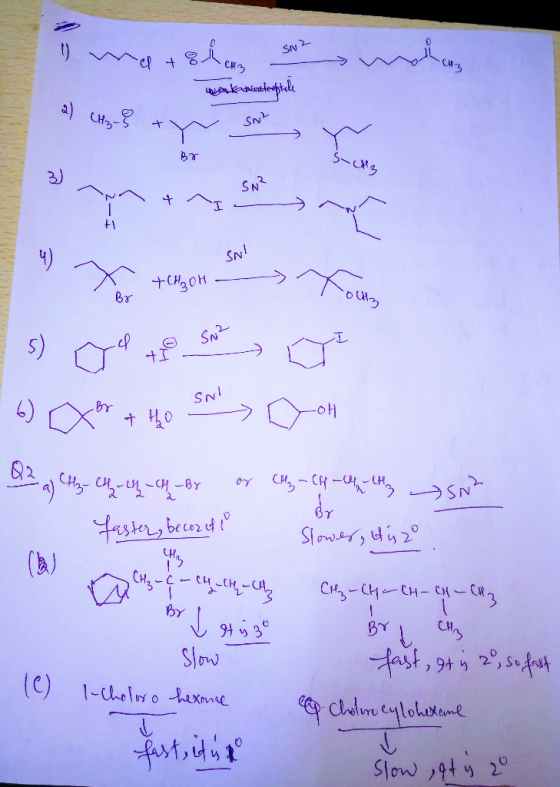 1) mat8ue su SN 2 Warkauslehele 2) CH₂-8 an SNL SNR * Some +CH₂OH 3) cool the sout 1) a + 4o Sox Com Q2 a) Hz~ CH-17-CH-By or