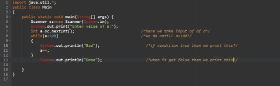 1 import java.util.*; 2 public class Main 3- { public static void main(String[] args) { Scanner sc=new Scanner(System.in); Sy