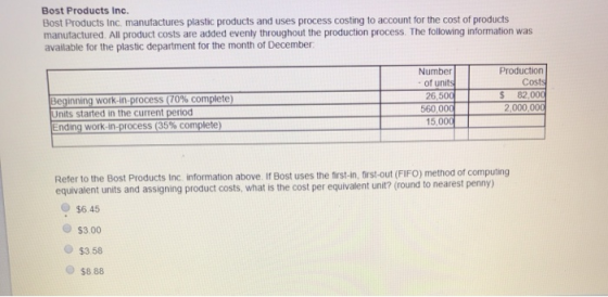 Bost Products Inc. Bost Products Inc. manufactures plastic products and uses process costing to account for the cost of produ