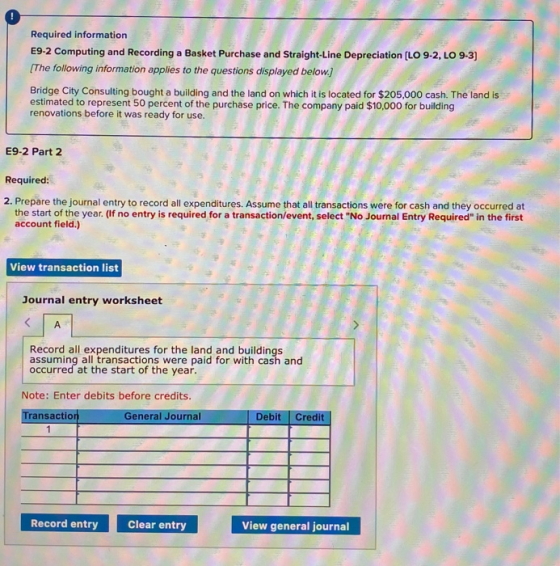 Required information E9-2 Computing and Recording a Basket Purchase and Straight-Line Depreciation (LO 9-2, LO 9-3) [The foll