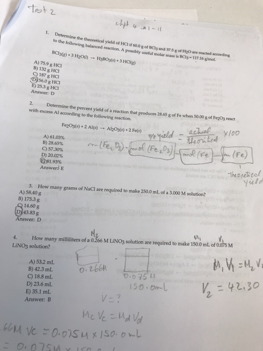 test2 Determine the theoretical yield of HCL 600 g of Clz and 37.5 g of H2O are reacted according to the following balanced r
