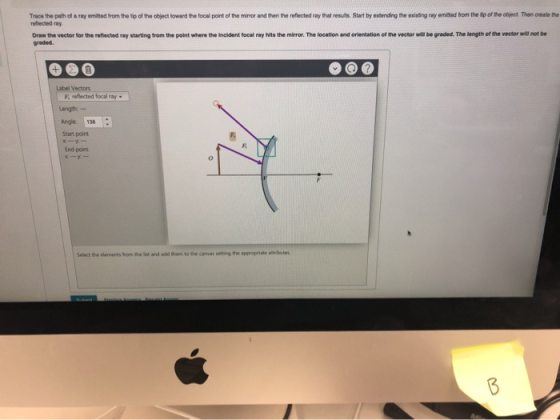 Trace the path of a ray emited from the top of the object toward the local point of the minor and then the reflected ray that
