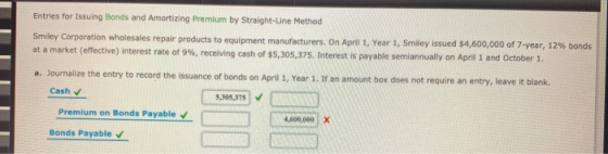 Entries for issuing Bonds and Amortizing Premium by Straight-Line Method Smiley Corporation wholesales repair products to equ