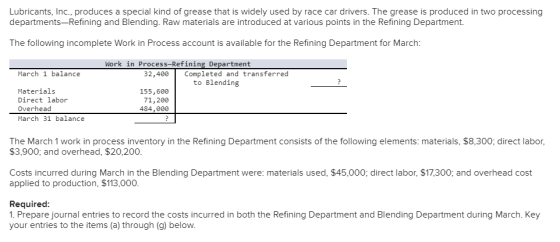 Lubricants, Inc., produces a special kind of grease that is widely used by race car drivers. The grease is produced in two pr
