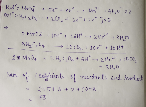 Red: MnD4 4H,OX 2 Jxs 2t t 5e + 8Ht 2C02 + 2e+2 Mn + Oxi-H2C0 2 Mno4 + 10e t 16H + 8 H20 2MY2+ БHC204 10 CO2 t 10e+10 Ht 25