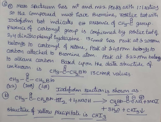 mars spectun thos mt and mto Peaks cith :aatios So the Compound must thave Bomine, Titir tast with Hodofuoim tast imdicaty Pe