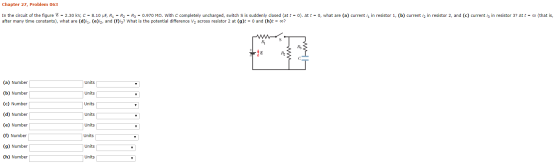 Chapter 27, Problem 063 In the circuit of the figure 8 = 2.30 kV, C = 8.10 pF, R1 = R2 = R3 = 0.970 MO. With C completely unc