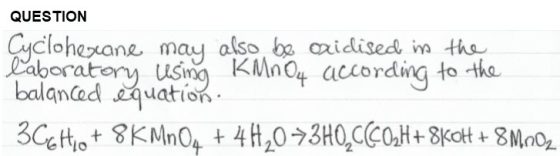 QUESTION be avidised inn +the Cloheane may also Laborato KMnou according to tha balancadquation