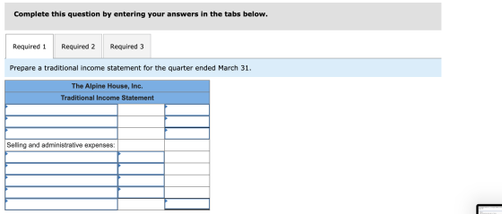 Complete this question by entering your answers in the tabs below. Required 1 Required 2 Required 3 Prepare a traditional inc