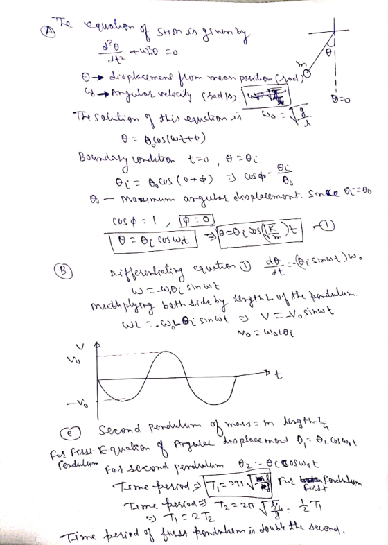 the equation of shom is given by de twie so o displacement from mean position crado i Cho Angular velocity (radio) Lufth do T