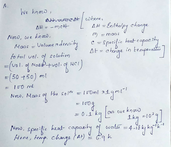 penalne at = Change in temperatung We know, them whene, AH = -mest L AH = Enthal Now, we know, .m = mass D Mass = Volume a d