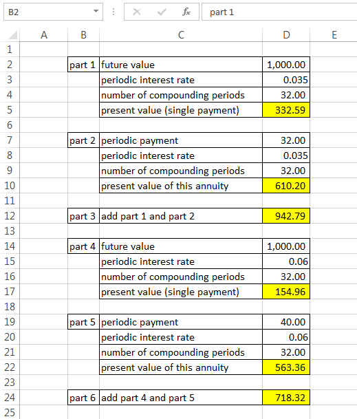 X fo part 1 B 1,000.00 0.035 part 1 future value periodic interest rate number of compounding periods present value (single p