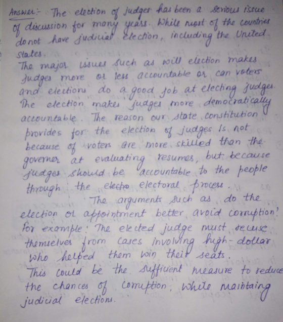 Answer: erれ0.1 been a seriou ssue dicustion for mong yas hile nuest of the counthier do not have sudiuat Ete ction, including the Uniled Sta tes The major isues such as wiul elaction makes Judges more ot les accountable or can voters and eletion do a goed Job at elechng juelges he electionmakes juage more demoaay accountable The reason our state conshbubion provides for the election judges is not because 억-voters are, move, skuled than the governo at evaluating tesumes but because uages should be acountable to the heople t eleeho electoral pweu do a goed fob at elechag hrough the The arguments Auch as, do the election ot attointment better, avoid coption or example The ele oted judge must deue themselves rom Cases inva oho hetped them boin theil sedts This tould be the uffiuent heasure to redua the chances 。も Corruption wh do maintaing h-dolar Judiual election