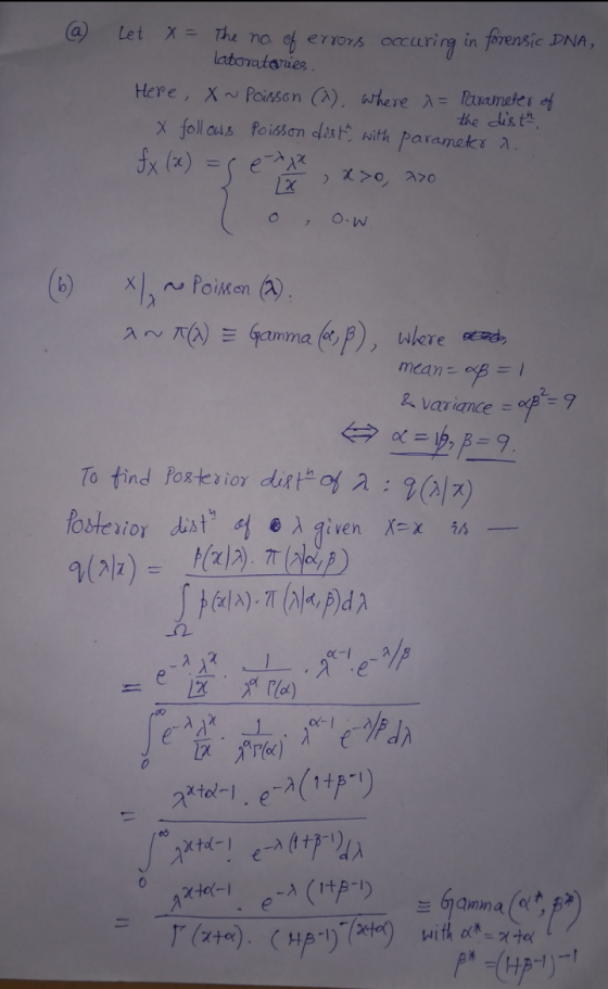 @ Let x = The no. of errors occuring in forensic DNA, laboratories Here, X~ Poisson (~) where 1 = Parameter of the disth x fo