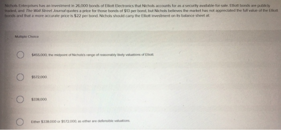 Nichols Enterprises has an investment in 26,000 bonds of Elliott Electronics that Nichols accounts for as a security availabl