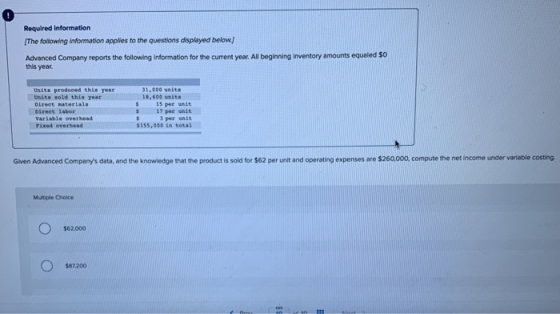 Required information [The following information applies to the questions displayed below) Advanced Company reports the follow