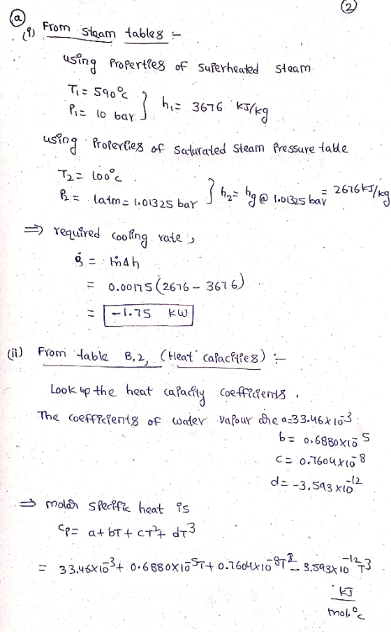 og From Steam tables = . using Properties of Superheated steam Ti = 590? if he 3676 kJ/kg. Pic lo bar. Ja using properlies of