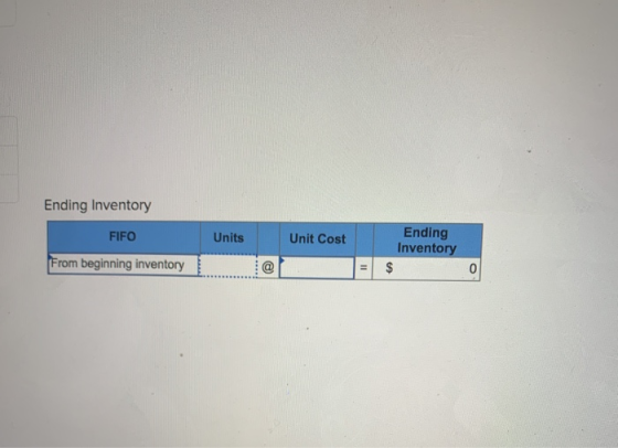 Ending Inventory Units Unit Cost FIFO From beginning inventory Ending Inventory
