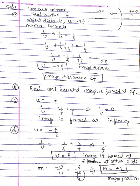 sal: -ve VR 다 v 수 concave mirror Foral langth of object distance, u=-2f mirror Formula * 이 넣 | +1 26 2-2f image distane simag