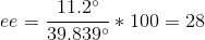 ee = \frac{11.2^{\circ}}{39.839^{\circ}}*100 = 28
