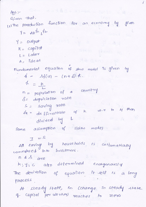 Given that, ti)he poroouction function fos an economy output K- capital Funda mental -4 equa tron of dou model 1c gfven population of a count ation ate saying ate divided Some acCumption oSlolos mode) houce holds scuslom a hcally AN avin commented in to investmen are k,y C atco deten minedenabqenousl The derivation 6 equationPtelf At stea d state fo (changeわste 4 capital e state woyke) oea ches