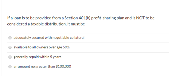 If a loan is to be provided from a Section 401(k) profit-sharing plan and is NOT to be considered a taxable distribution, it