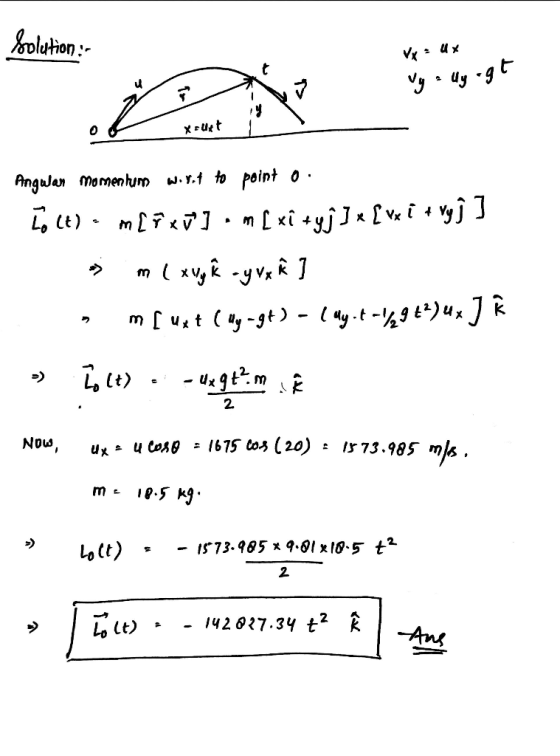 Solution - Vk: Ux Vy - My .gt Angwan momentum wisit to point o. To lt) - MLT xvI [ xi tyſ I x { vx ir Vy] J o m 1 x Vip R oy