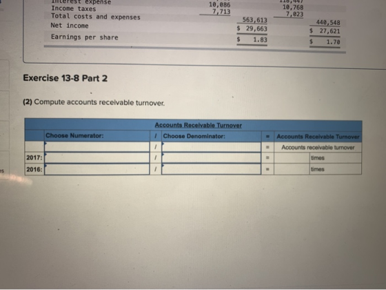 11,44 10,086 7,713 10,768 7,023 Illerest expense Income taxes Total costs and expenses Net income Earnings per share 563,613