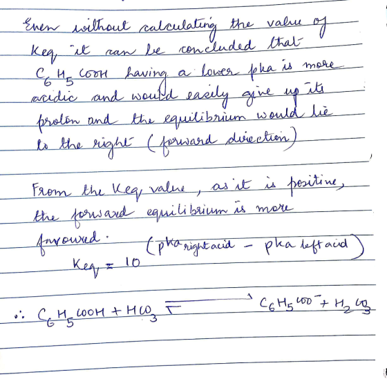Even without calculating the value of keq, it can be concluded that G H coon having a lower pha is more racidic and would eas