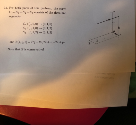 31. For both parts of this problem, the curve C = C1 + C2 + Cg consists of the three line segments Z 2 C:(0,0,0) + (0,1,0) C2