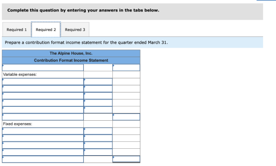 Complete this question by entering your answers in the tabs below. Required 1 Required 2 Required 3 Prepare a contribution fo